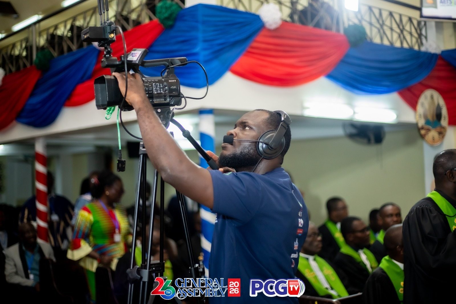 A PCGTV camera operator preparing a broadcast