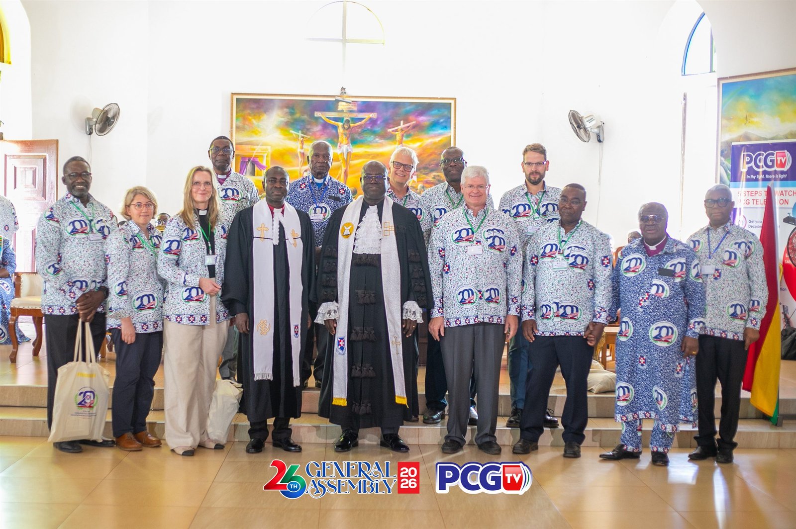 Presbyterian leaders and ecumenical partners standing together in church