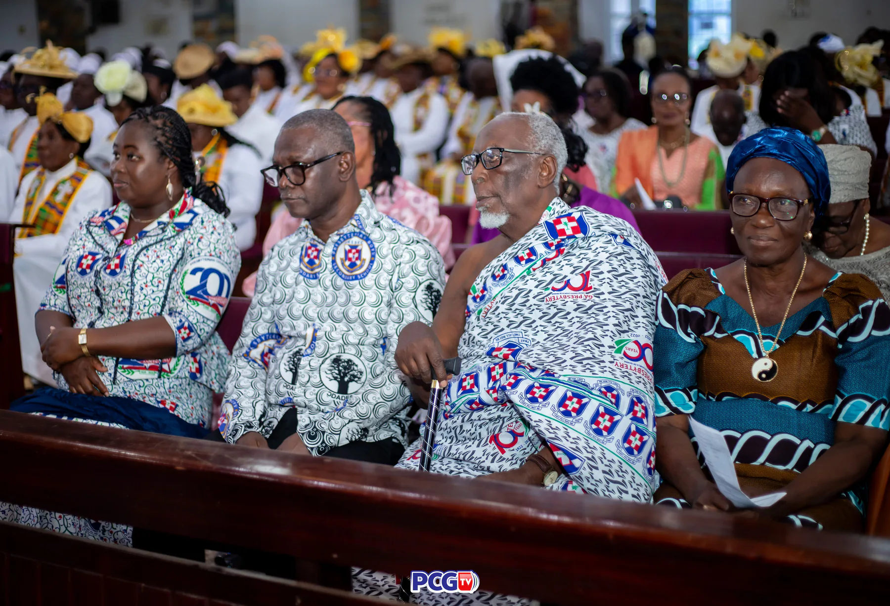 Presbyterian members seated together in a church pew