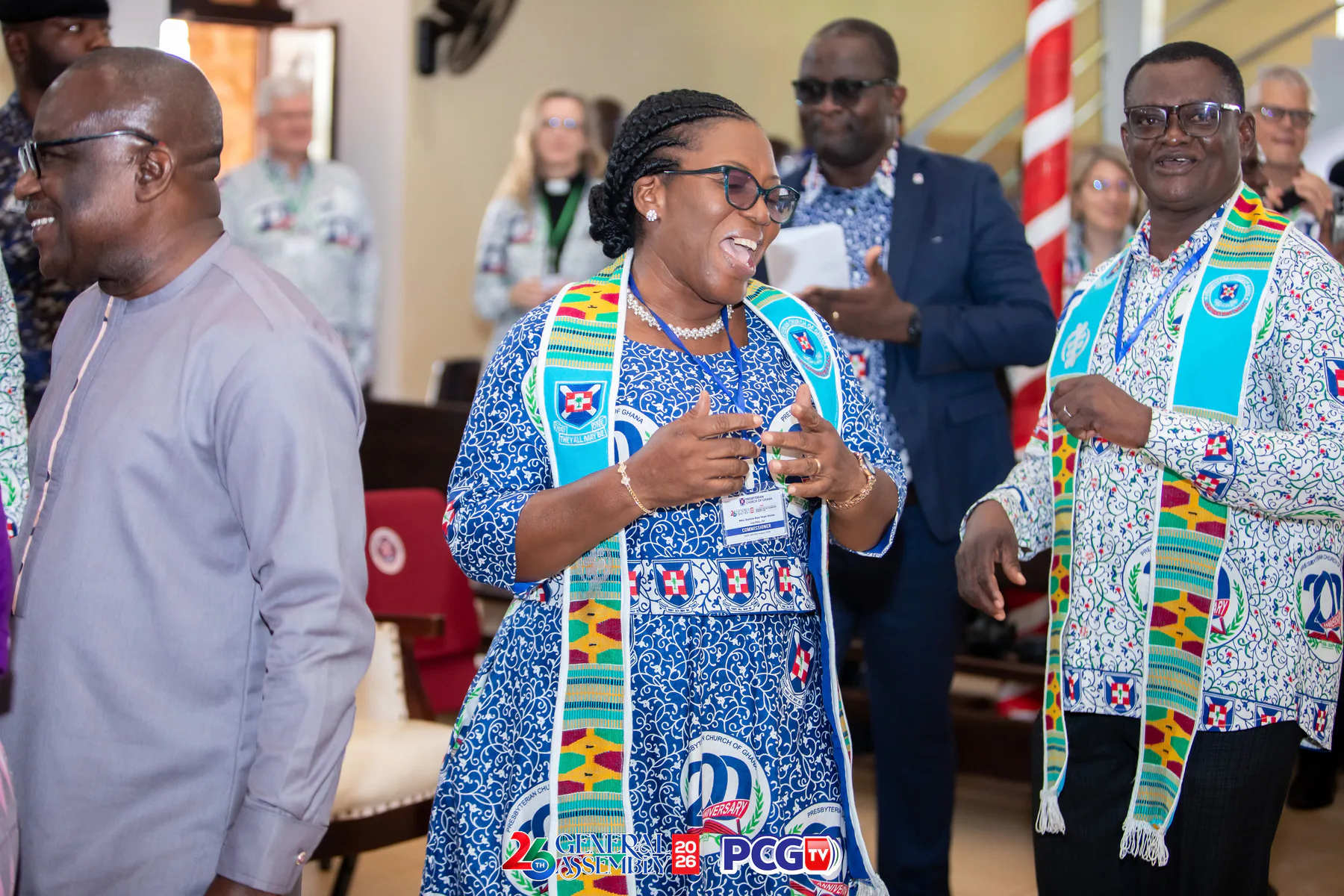 Presbyterian delegates sharing a joyful moment
