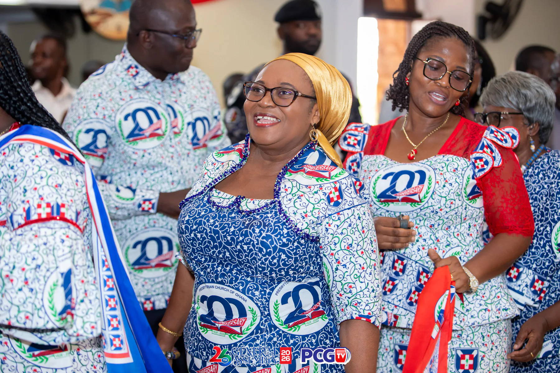 Presbyterian members smiling together during an assembly